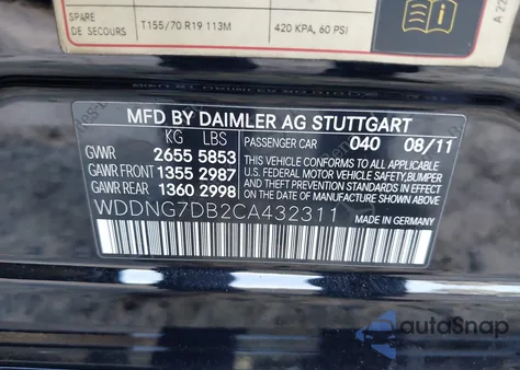2012 Mercedes-Benz S 550 from USA, damaged, VIN WDDNG7DB2CA432311